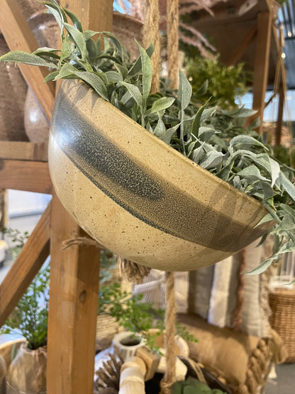 Stoneware Planter with Jute Hanger-2 Colors