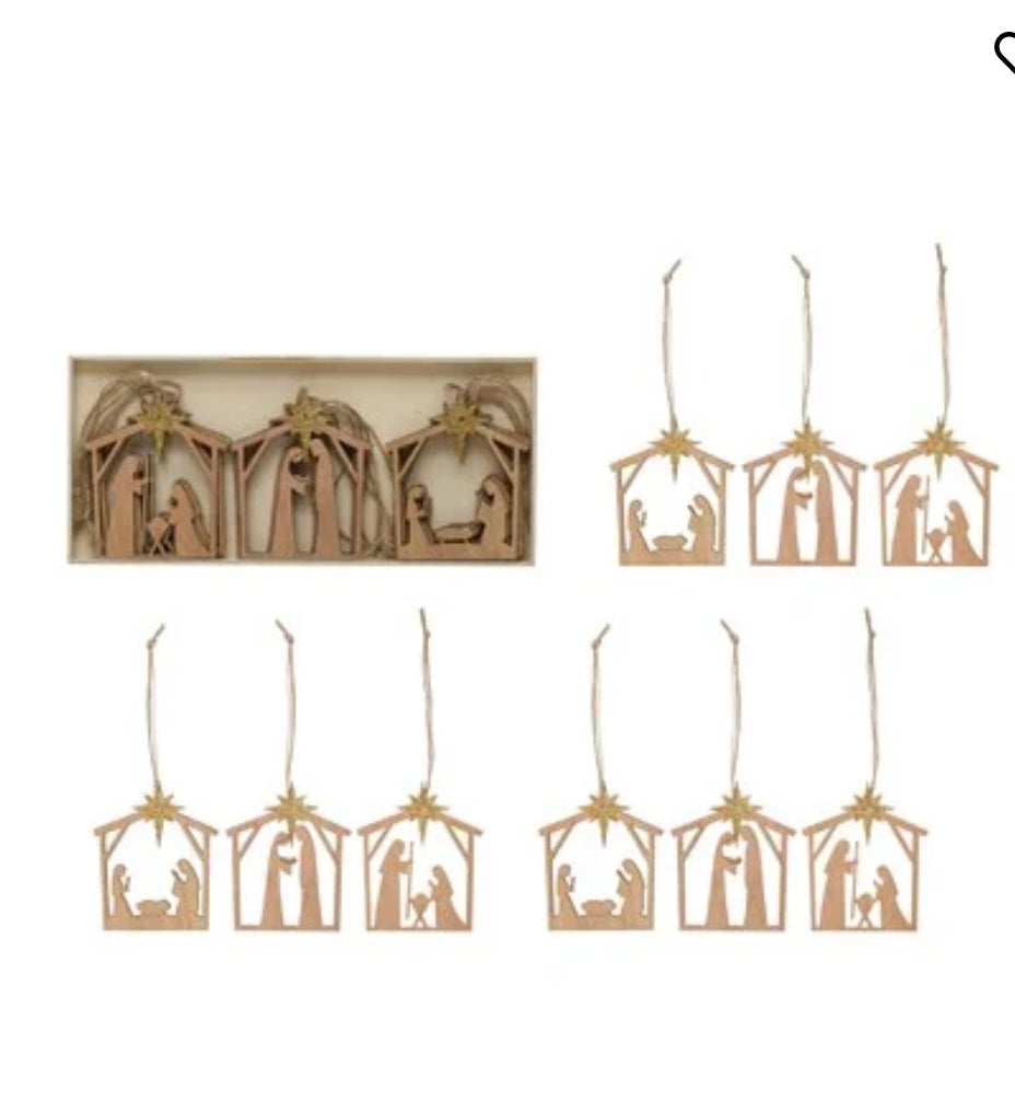 Laser Cut Nativity Ornaments w/ Star-set/9