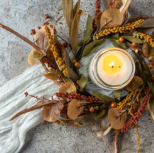 14” Mixed Heather Candle Ring w/Berries
