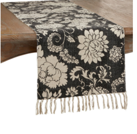 Black/Natural Floral Table Runner