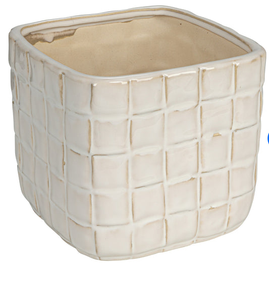 Stoneware Planter w/Woven Pattern