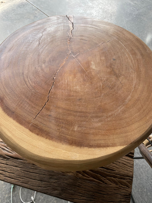 Large Distressed Acacia Wood Pedestal with Iron Legs