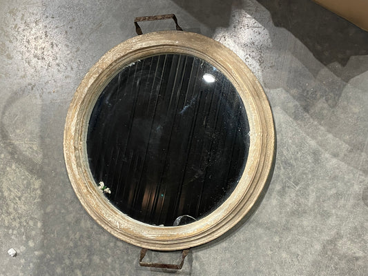 Rustic Ivory Wood Mirror w/Handles