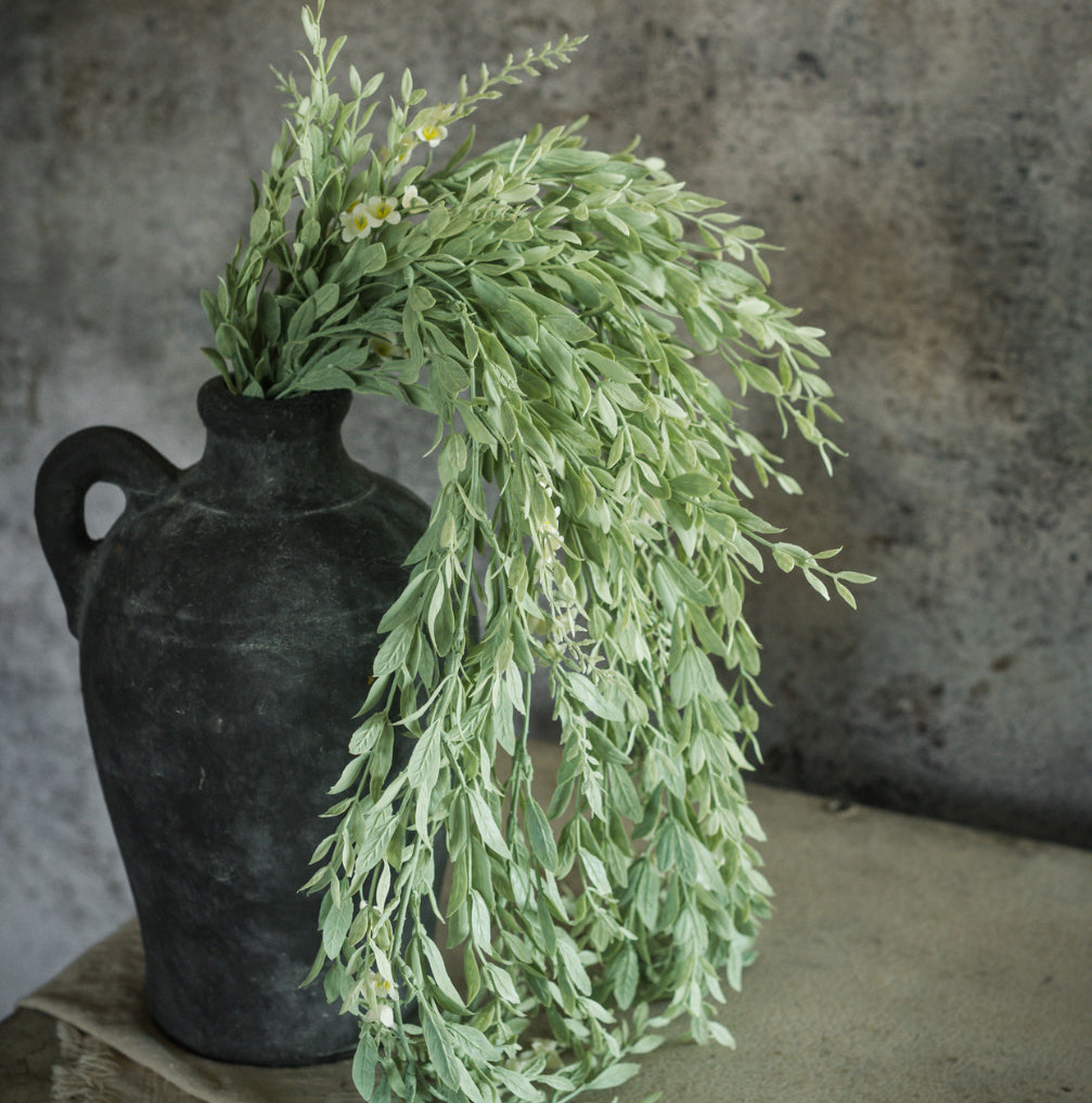 33” Cream Mini Flower & Boxwood Hanging Bush
