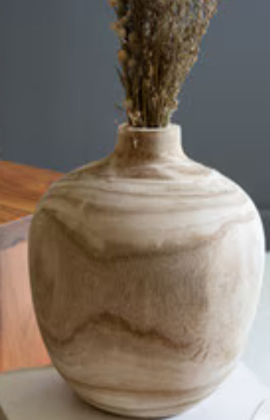 10”T Carved Wooden Bulb Vase