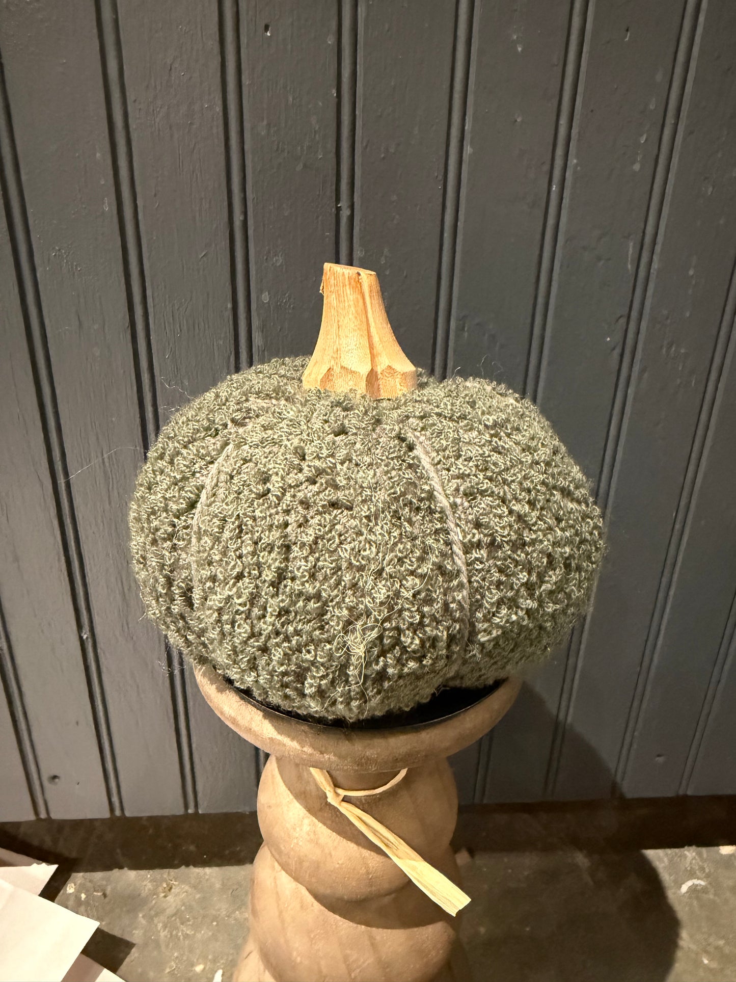 Cotton Blend Boucle/Velvet Pumpkin w/Wood Stem