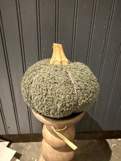 Cotton Blend Boucle/Velvet Pumpkin w/Wood Stem