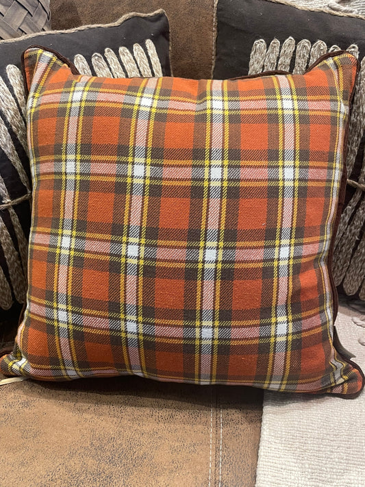 Plaid Pillow w/Brown Corduroy Back