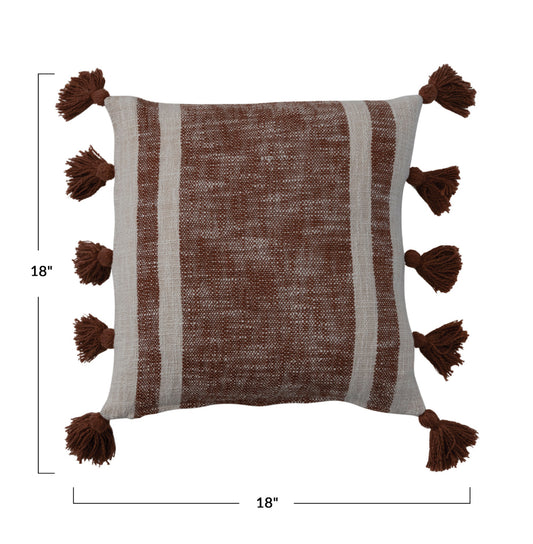 Cotton Slub Pillow w/Stripes & Tassels