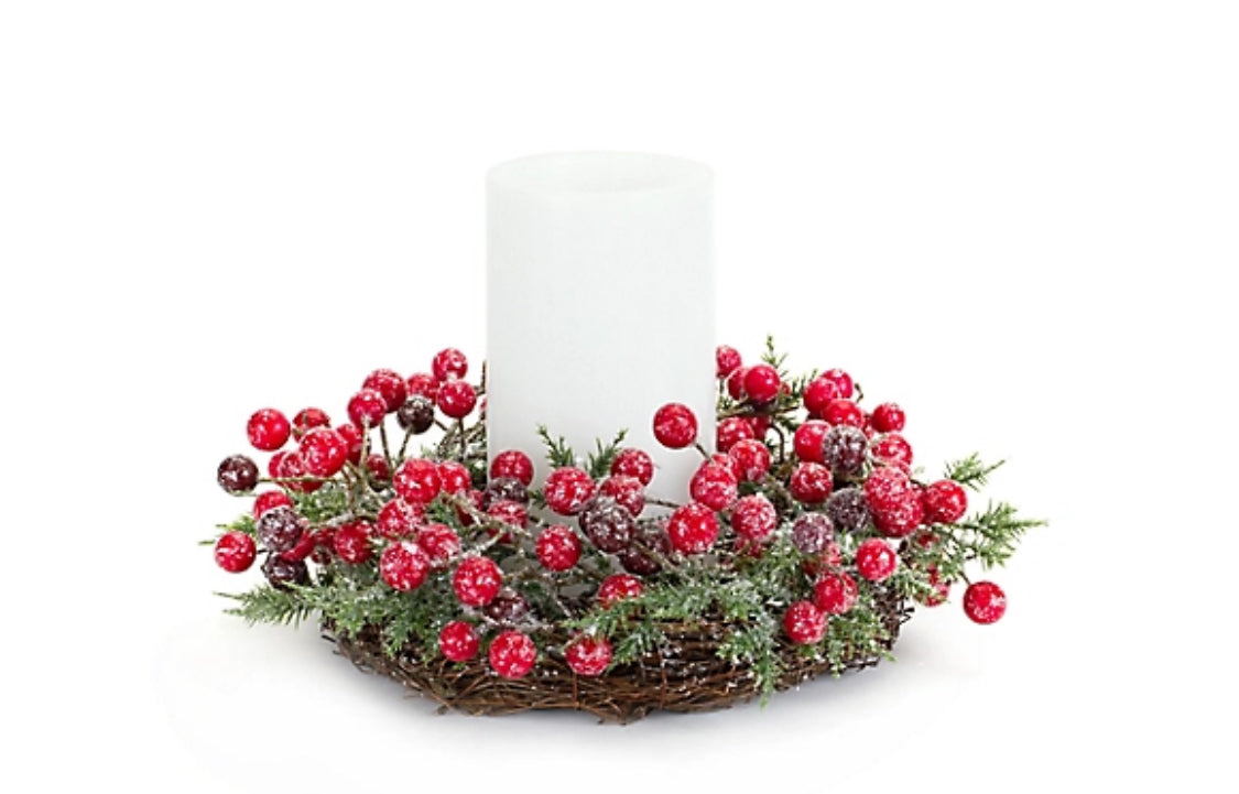 10” Frosted Berry Pine Wreath w/Grapevine Base