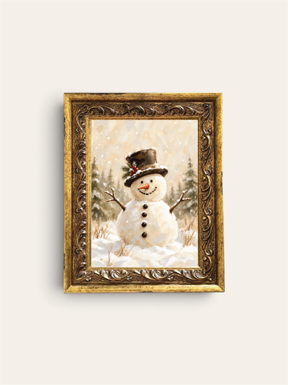 Snowman in Woods, Gold Frame