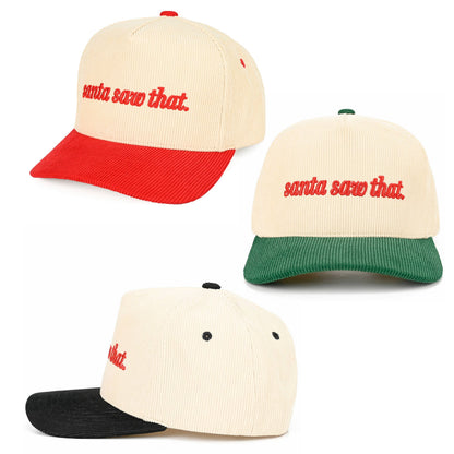 C.C SANTA SAW THAT Letter Corduroy Trucker Cap