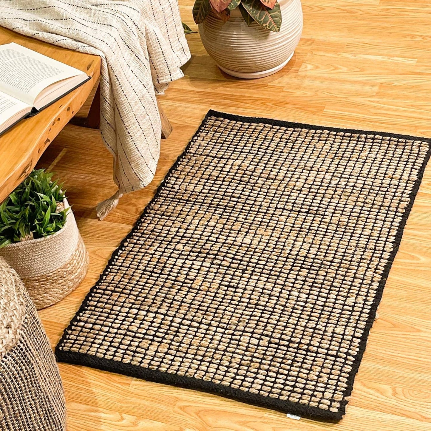 Monterey Jute/Cotton Rug-Natural Jute/Black-2'x3'