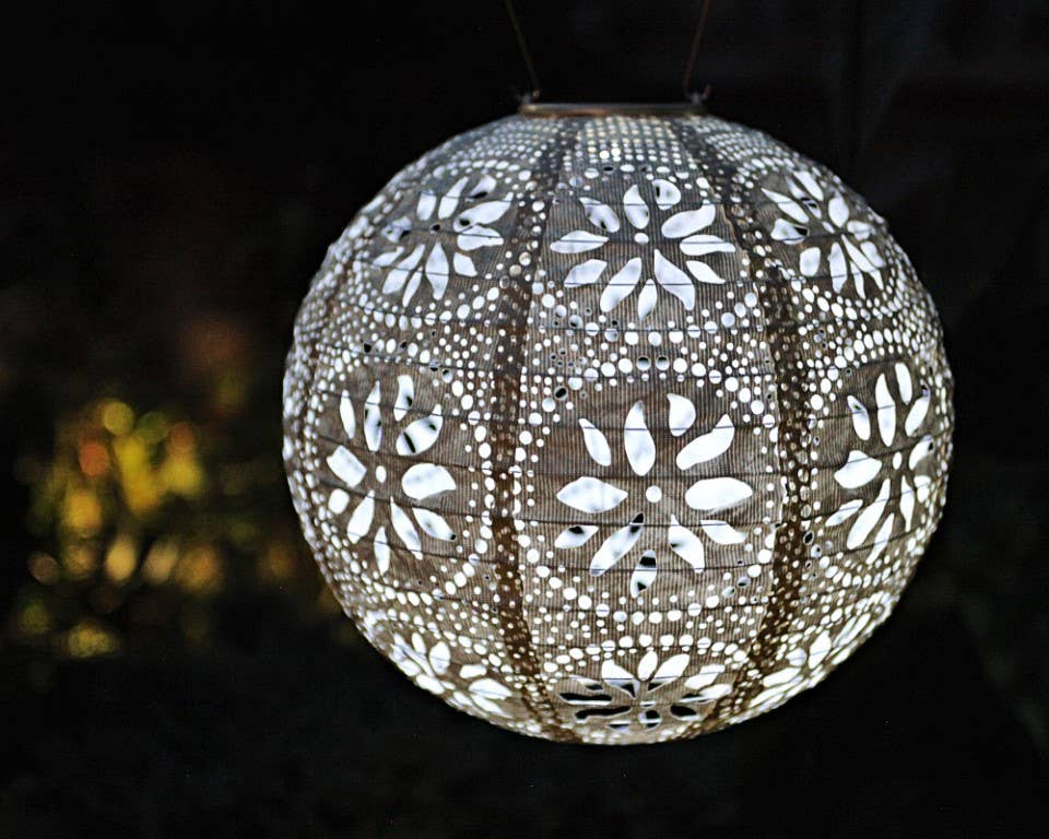 Stella Boho 12" Globe Solar Lantern - Pearl