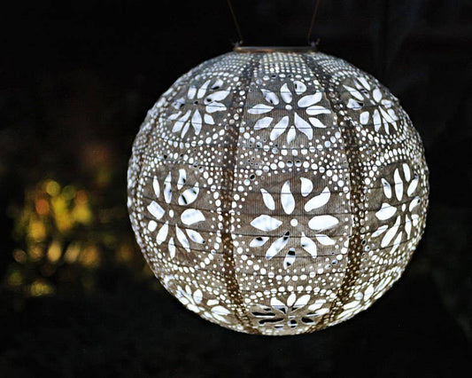 Stella Boho 12" Globe Solar Lantern - Pearl