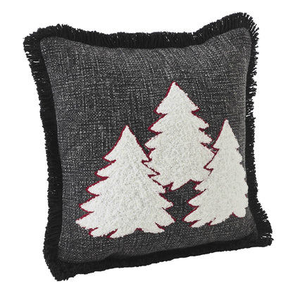 3 Christmas Trees Black Woven Throw Pillow 12x12