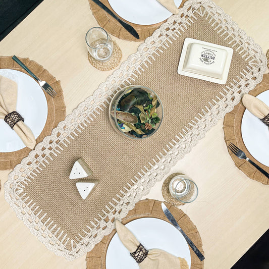 JUTE CROCHET TABLE RUNNER, JUTE-IVORY, 13''x36''