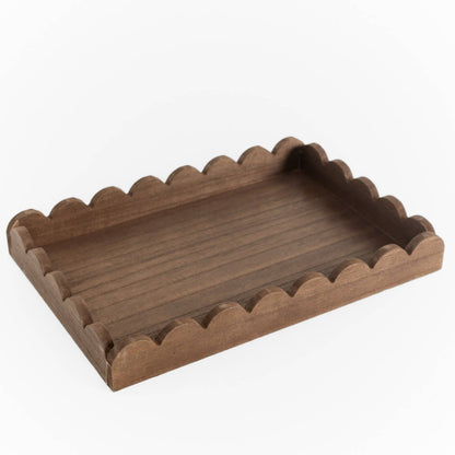 Wood scallop tray home decor, 13x9x2, espresso - 17008