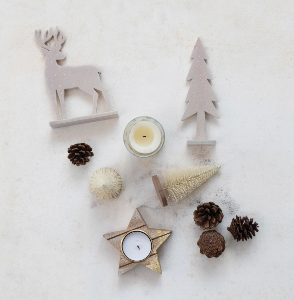 Garden Kit w/Bottle Brush Trees, Tealights, Pinecones & Wood Figures-S/13