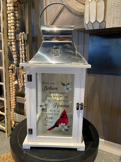 Lantern w/ Cardinal & Candle “When you believe…”