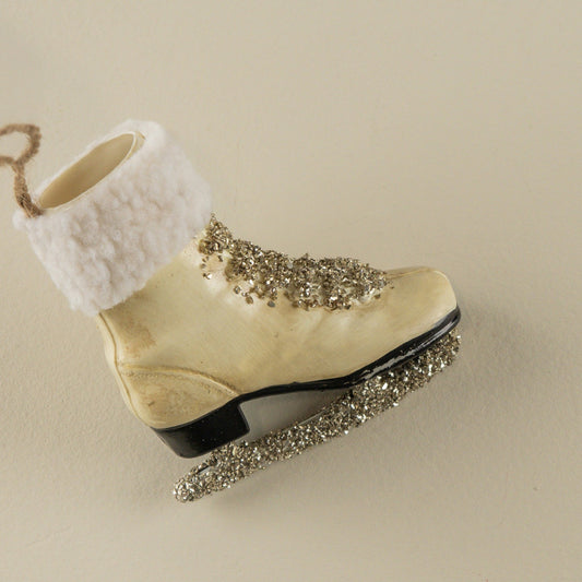 White Ice skate w/Silver Glitter Ornament
