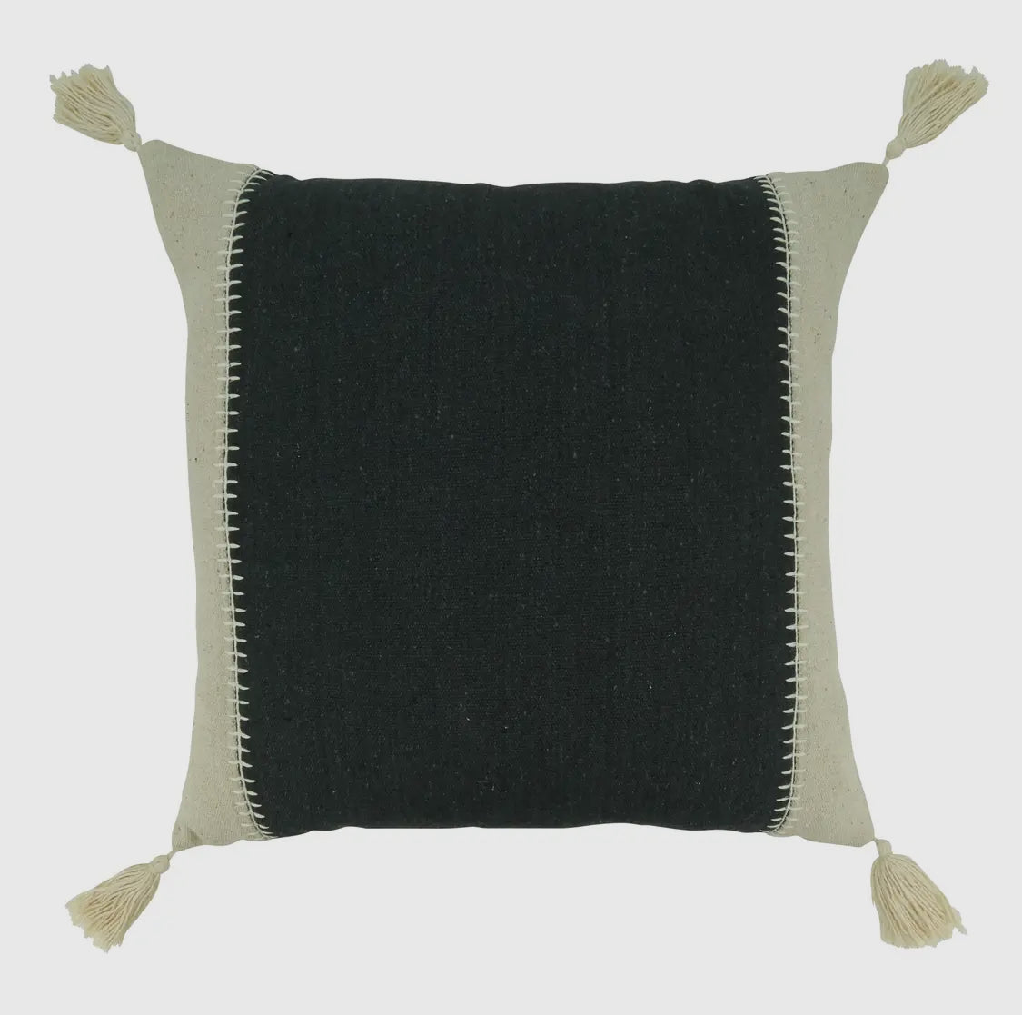Black/Natural Whipstitch Banded Throw Pillow
