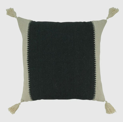 Black/Natural Whipstitch Banded Throw Pillow