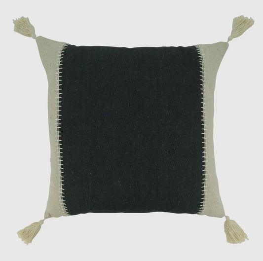 Black/Natural Whipstitch Banded Throw Pillow
