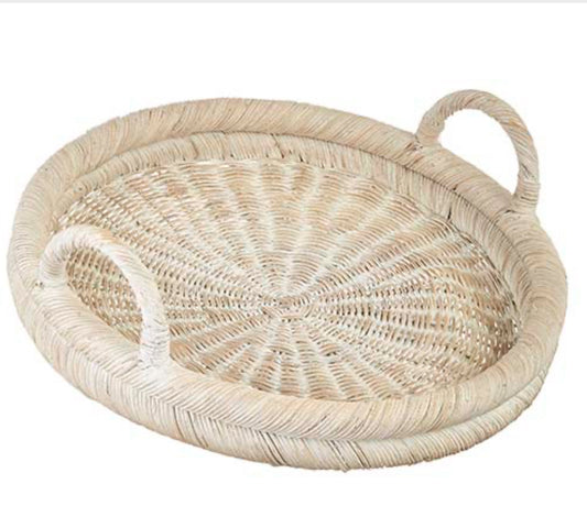 20” Wicker Whitewashed Tray