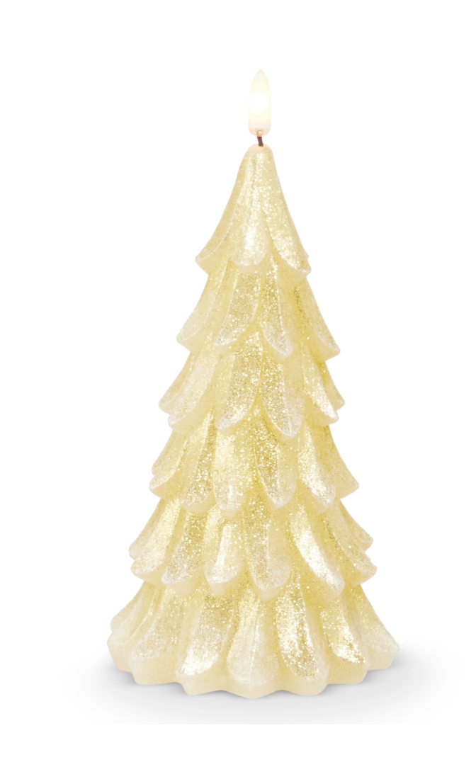 7.5” Glittered Gold Tree Candle