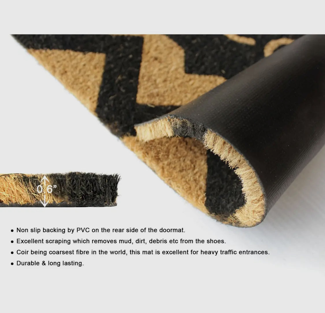 Black Herringbone Welcome Doormat