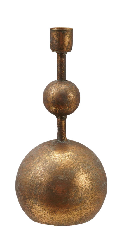 8”H Antique Gold Metal BallTaper Holder
