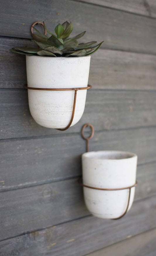 Copper Finish Wall Mount & White-Wash Clay Pot