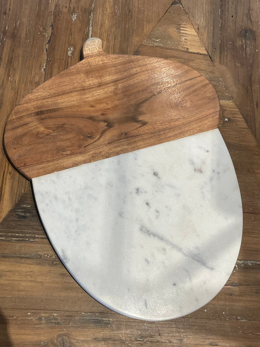 14”L Marble & Acacia Wood Acorn Cutting Board