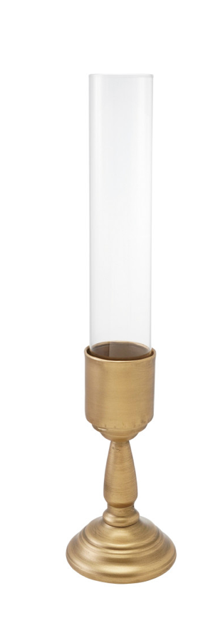 Gold Metal Taper Holder w/Glass Hurricane