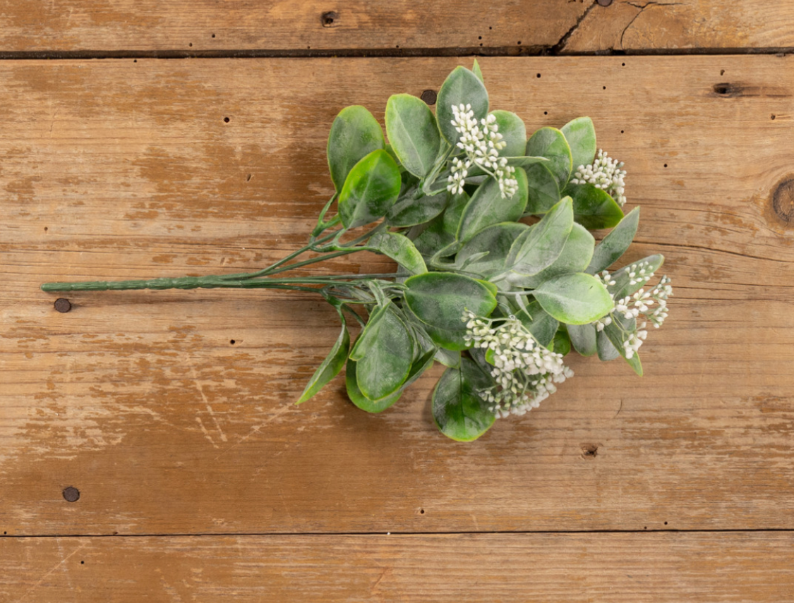 12” Greenery Bush W/ White Buds