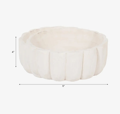 White Paulownia Wood Scalloped Bowl