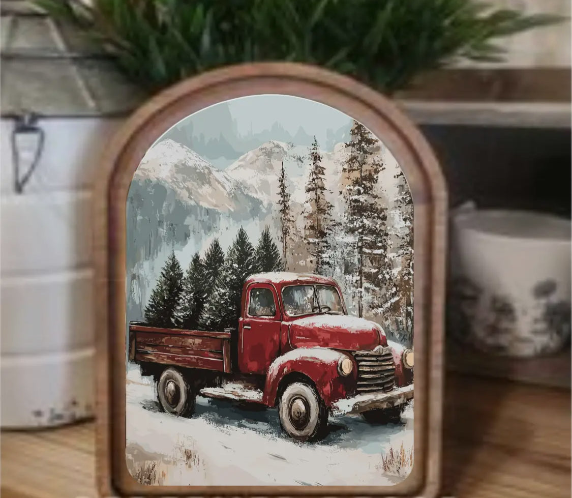 8” Arch Christmas Truck Framed Art