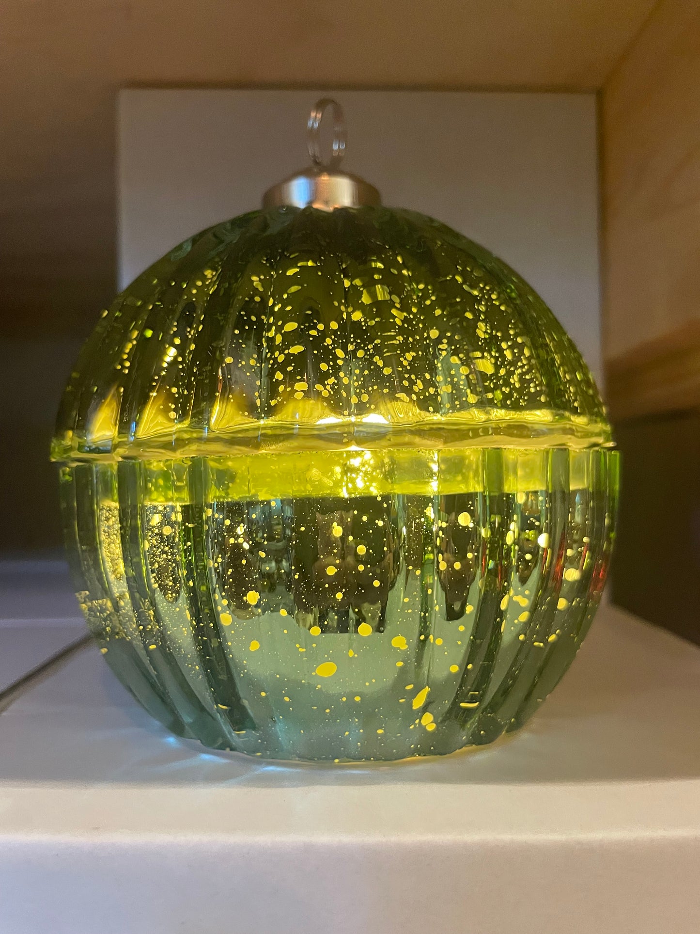 4.25”H Green LED Ornament Candle