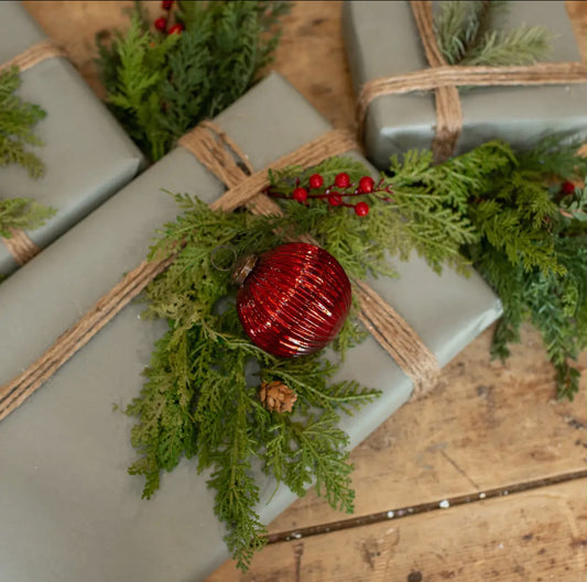 3” Ribbed Red Kugel Ornament