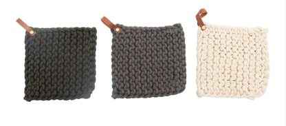 Crocheted Cotton Pot Holders w/Leather Loop