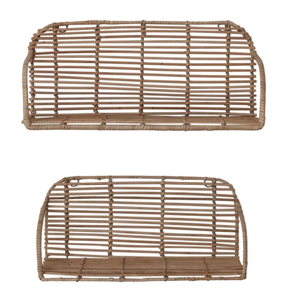 Hand-Woven Rattan & Metal Wall Shelves, Set/2