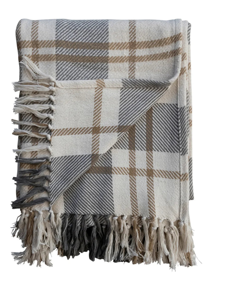 Brushed Cotton Flannel Throw w/Fringe