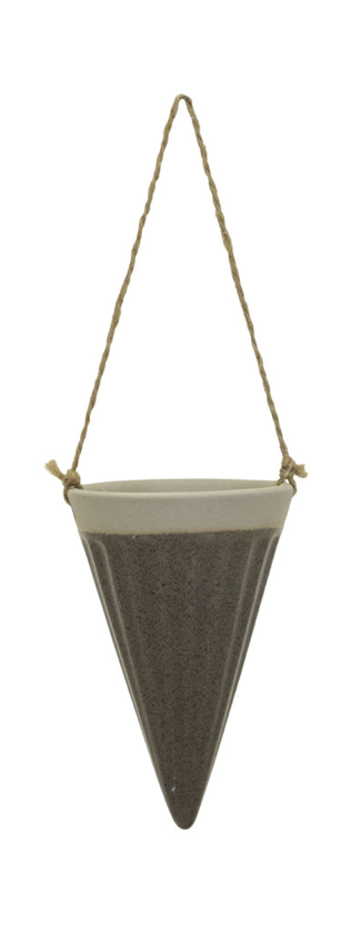 Debossed Stoneware Hanging Cone Vase w/Jute Rope Hanger