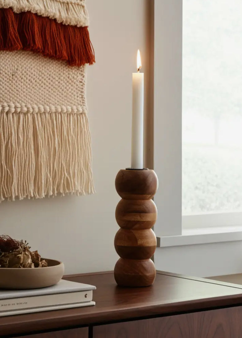 7” Metal Round Stacked Ribbed Candle Holder