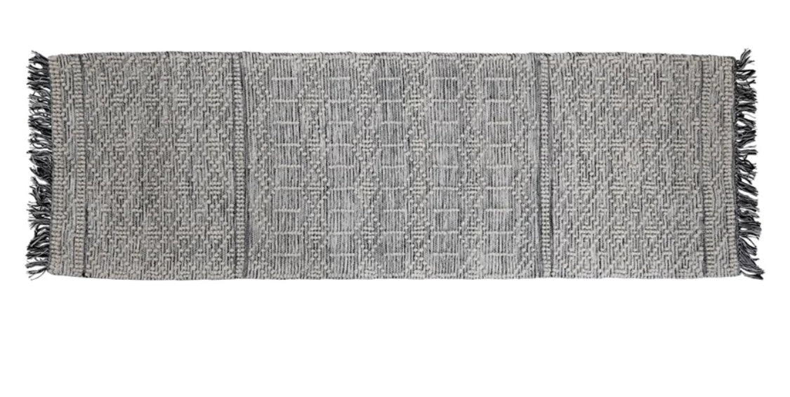 Cotton blend Dhurrie Floor Runner w/Pattern & Frindge