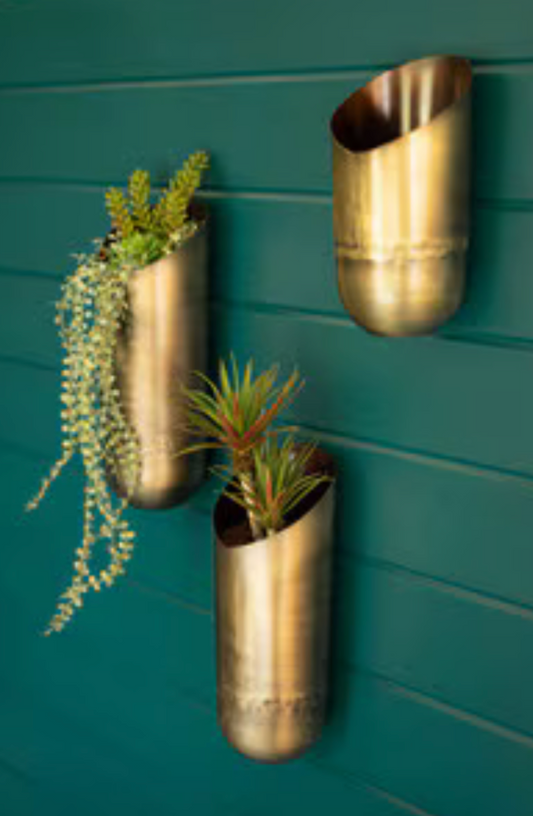 14” Antique Brass Wall Vase