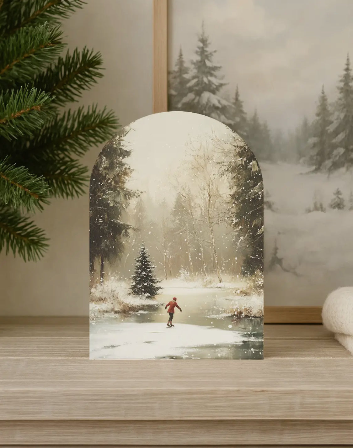 10”x7” Ice Skater Arch Wood Print- Cozy Winter Holiday