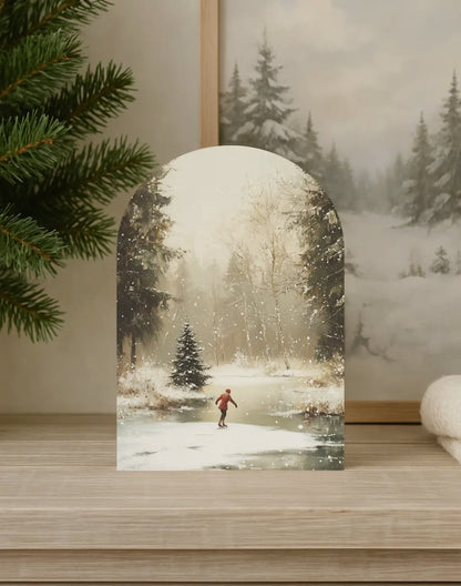10”x7” Ice Skater Arch Wood Print- Cozy Winter Holiday