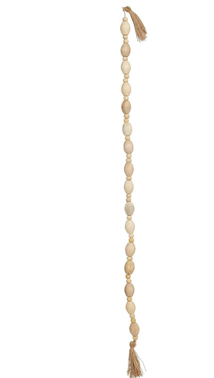 Mango Wood Oval Bead Garland w/Abaca Tassel